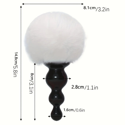 White bunny tail butt plug with black beaded plug