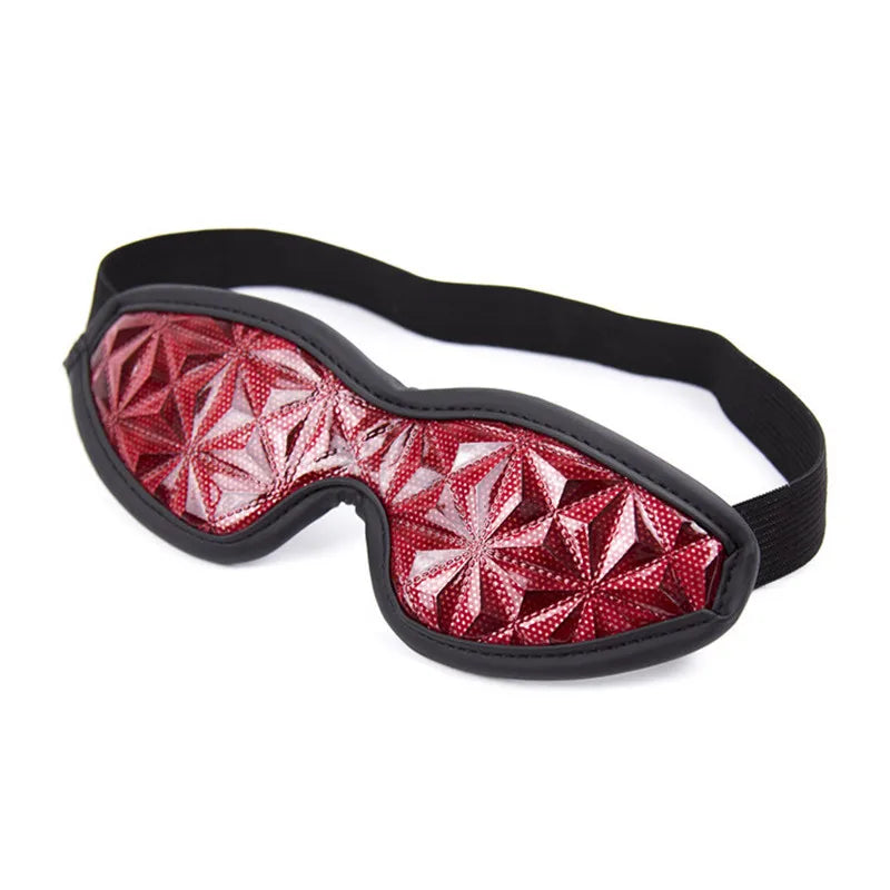 Faux Leather Blindfold in red with elastic strap