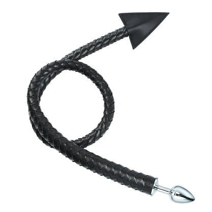 Braided faux leather devil tail with spade tip and metal plug