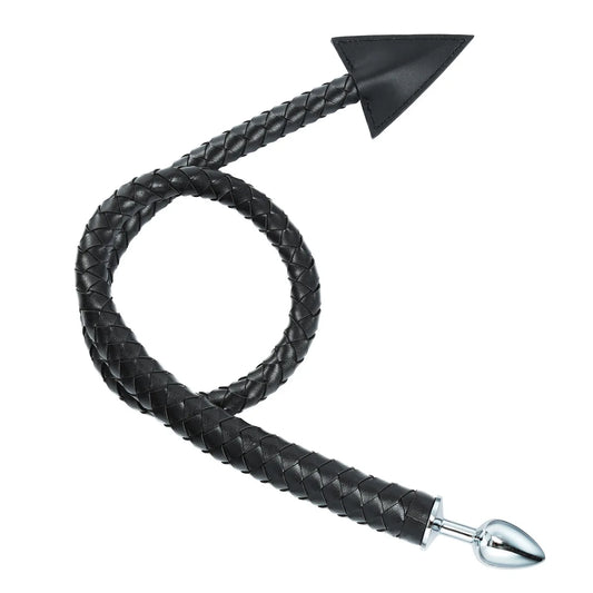 Braided faux leather devil tail with spade tip and metal plug