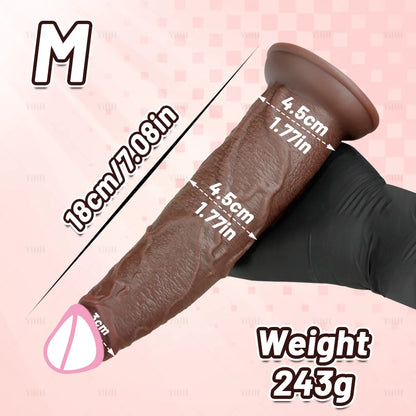 Realistic curved dark brown silicone dildo, Medium: 18cm long, 4.5cm wide