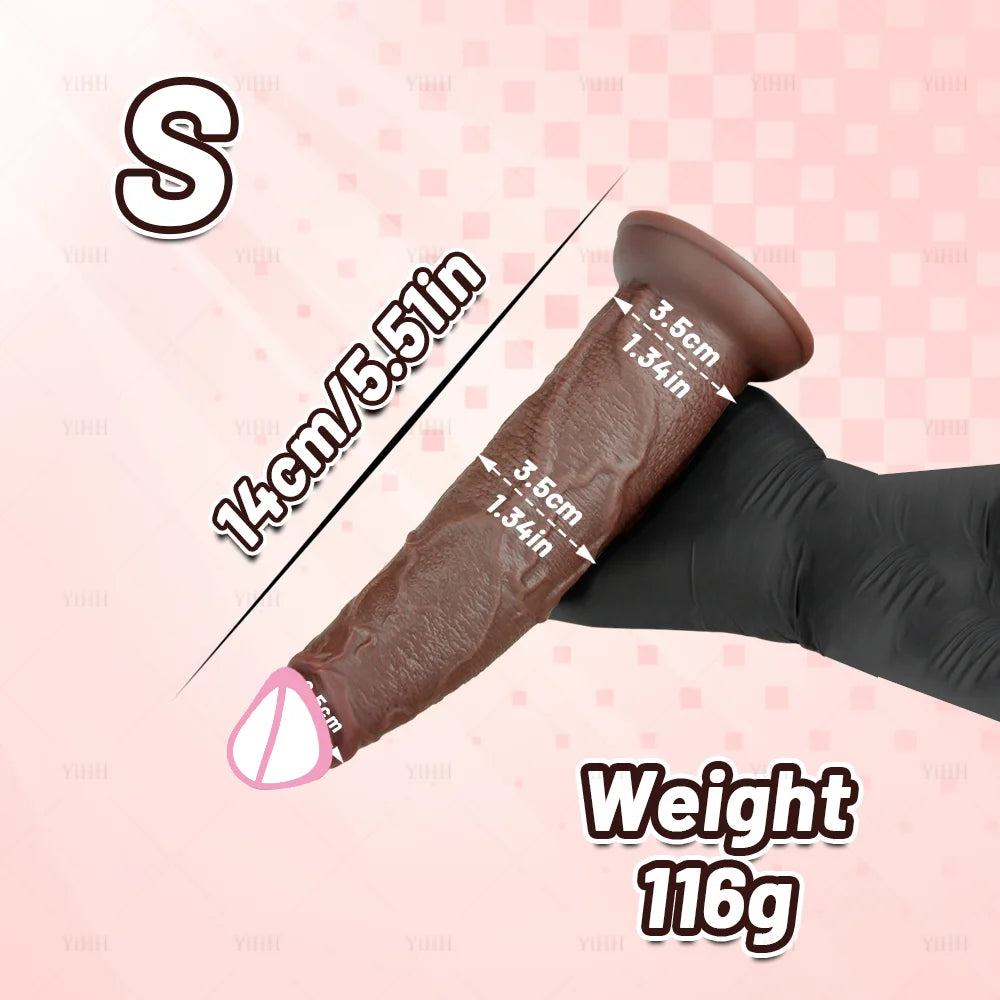 Realistic Curved Silicone Dildo – Dark Brown, size S