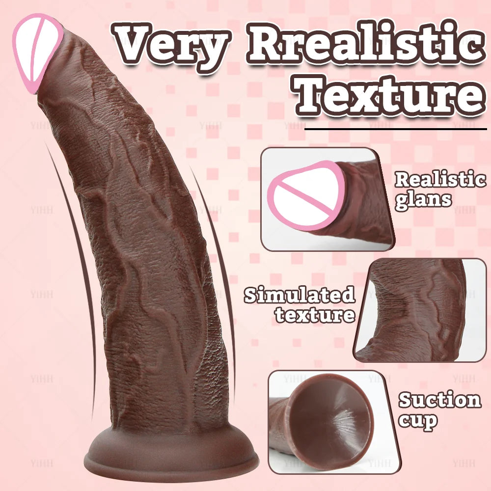 Realistic Curved Silicone Dildo – Dark Brown, texture detail
