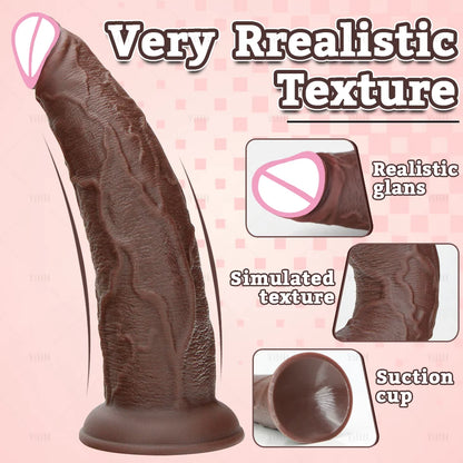 Realistic Curved Silicone Dildo – Dark Brown, texture detail