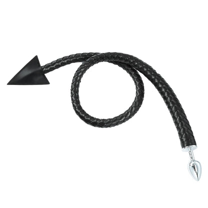Braided devil tail with metal plug, coiled