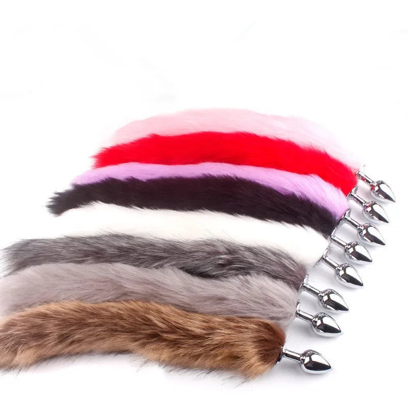 Fluffy fox tail butt plugs in a range of colours