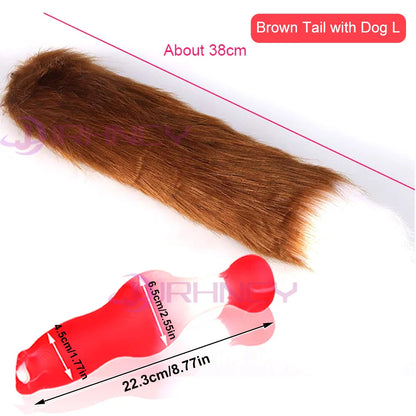 Fluffy brown tail with knotted silicone plug, Large