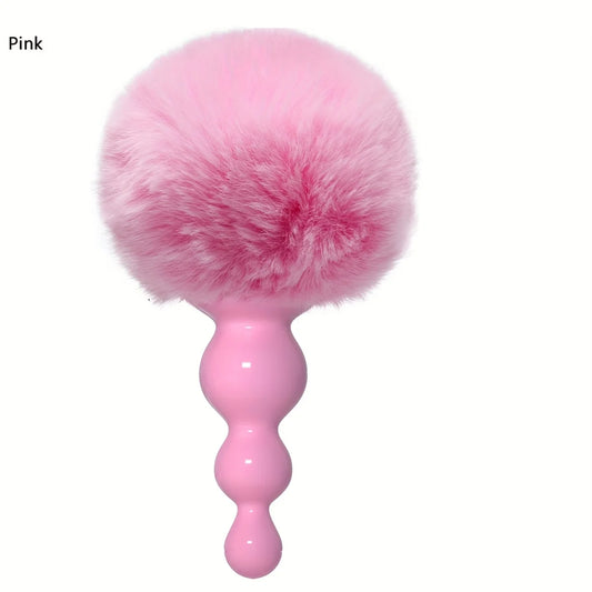 Pastel pink bunny tail butt plug with pink beaded plug