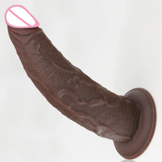 Realistic Curved Silicone Dildo – Dark Brown