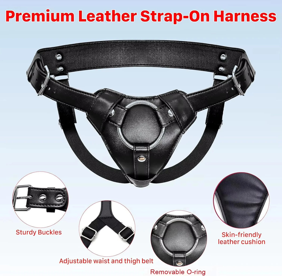 Padded Strap-On Harness with Interchangeable O-Rings – features