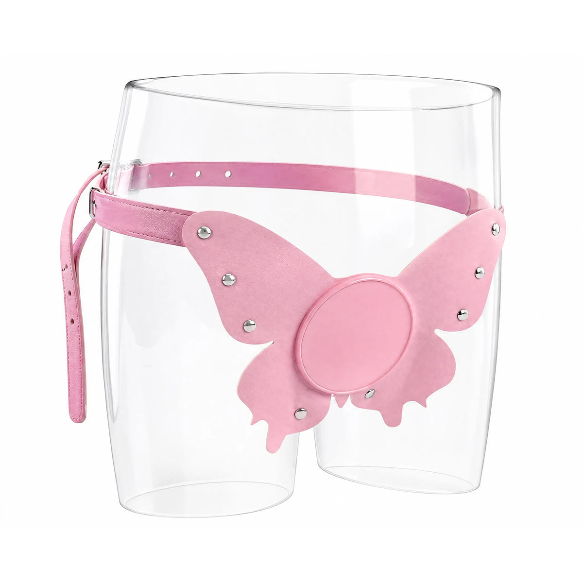 Butterfly suction plate strap-on harness in pink