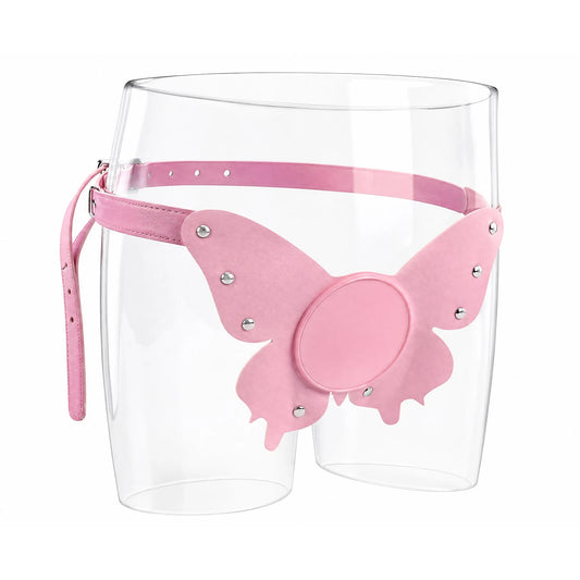 Butterfly suction plate strap-on harness in pink