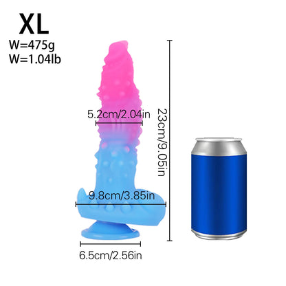 Pink and blue alien dildo, XL size guide: 23cm long, 5.2cm wide