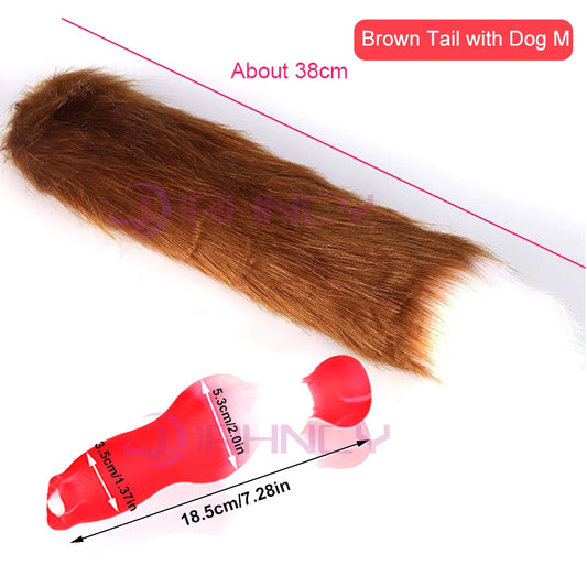 Fluffy brown tail with knotted silicone plug, Medium