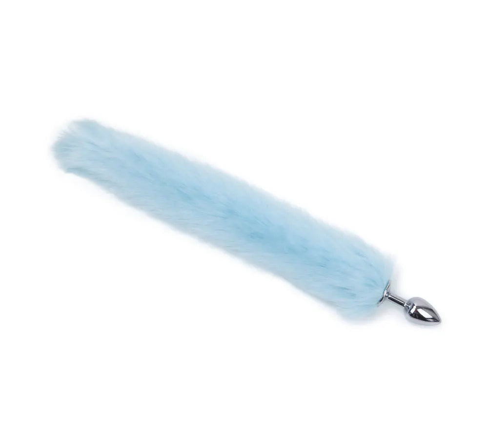 Baby blue fox tail butt plug