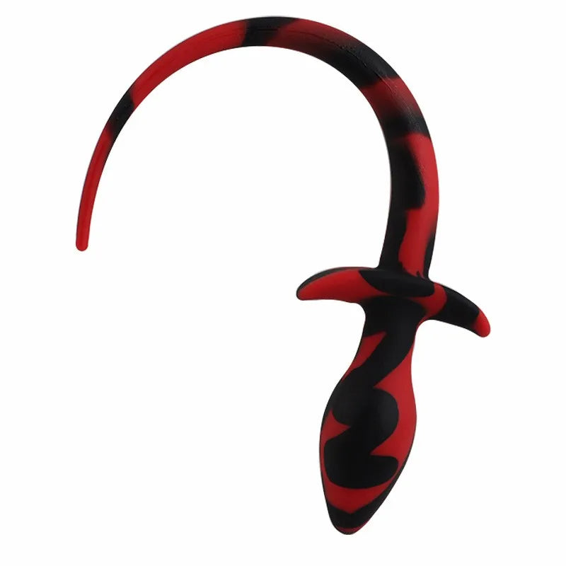 Silicone puppy tail plug side view with curled tail