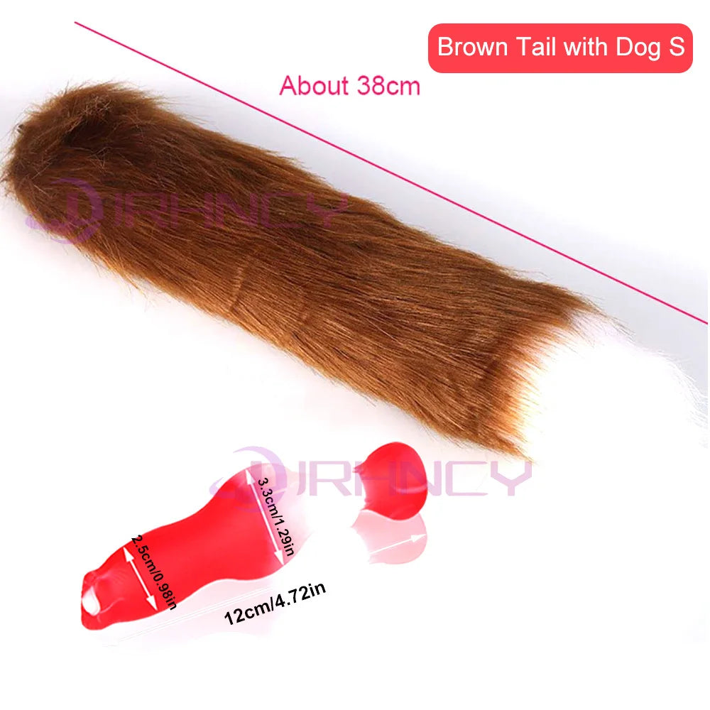Fluffy brown tail with knotted silicone plug, Small