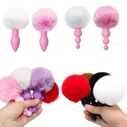Bunny tail butt plugs in a range of colours