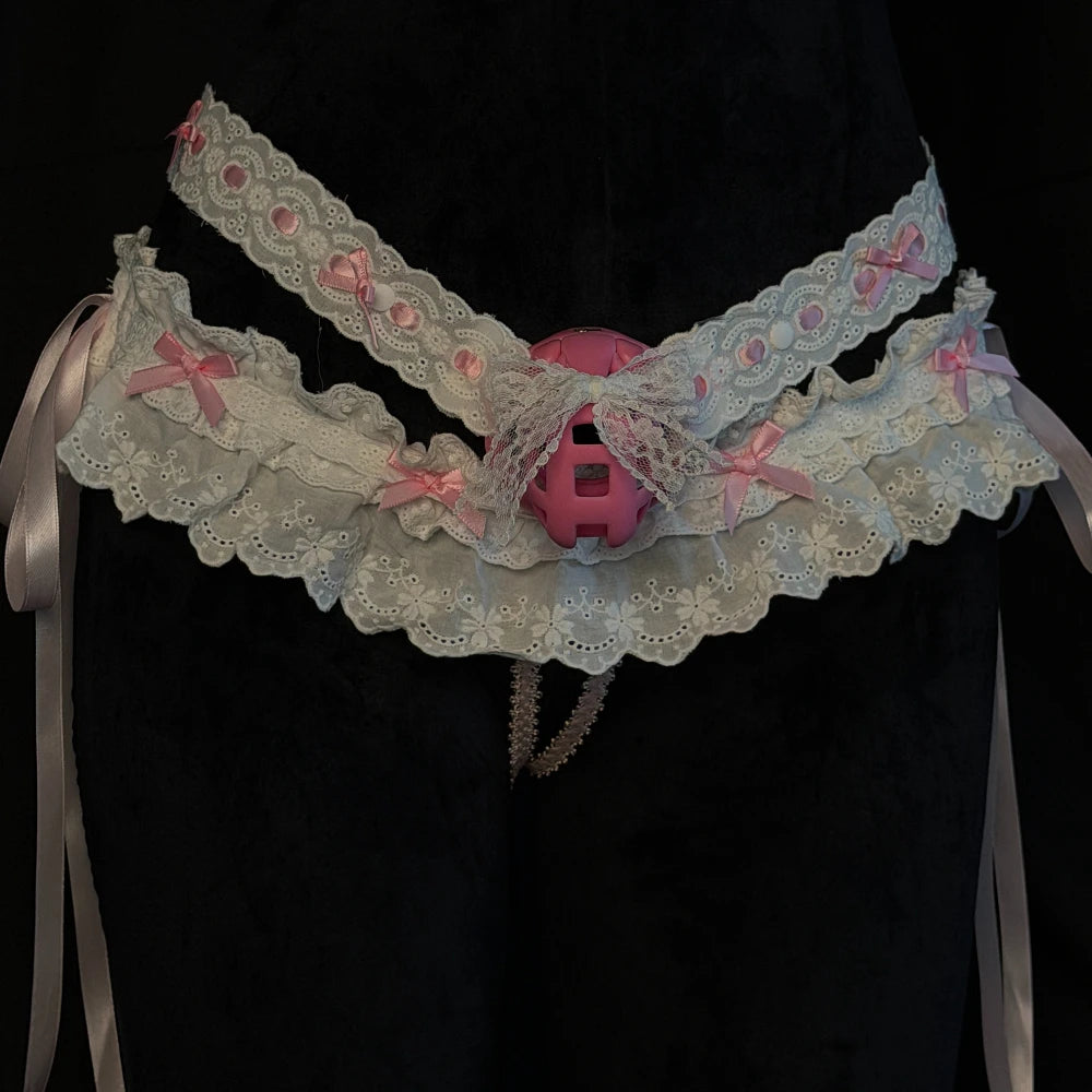 Pink Lace Harness Strap for Chastity Cage