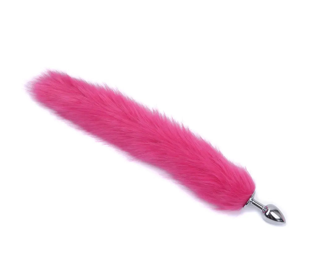 Hot pink fox tail butt plug