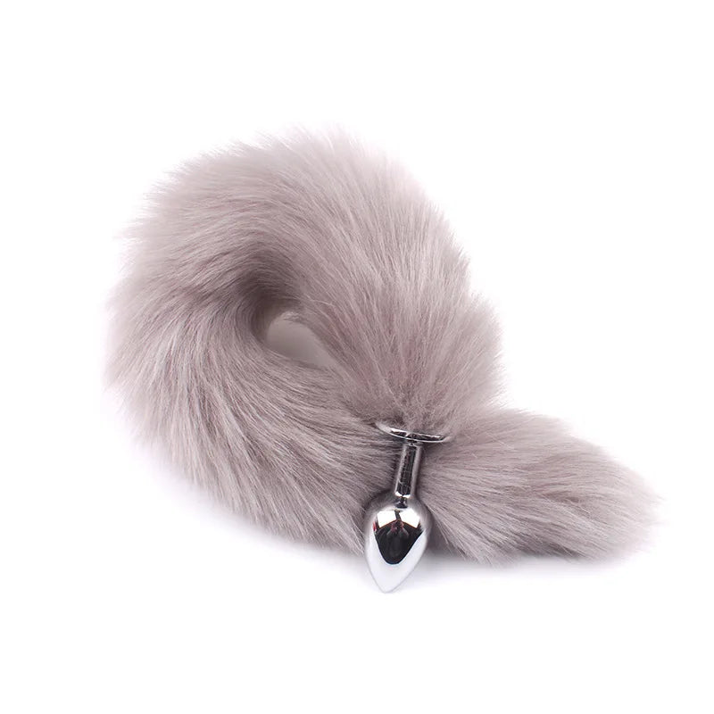 Grey fox tail butt plug