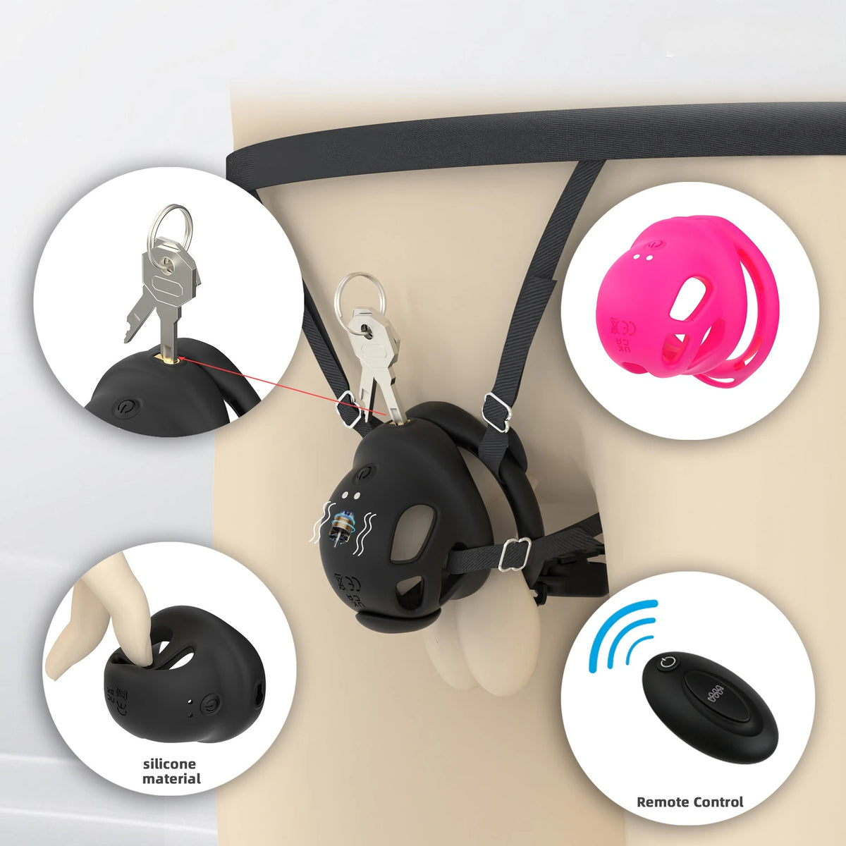 Pink Remote-Control Vibration Chastity Cage – alternative view 3