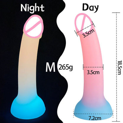 Glow-in-the-Dark Silicone Dildo – Pink & Blue Glow size guide