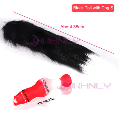 Fluffy black tail with knotted silicone plug, Small