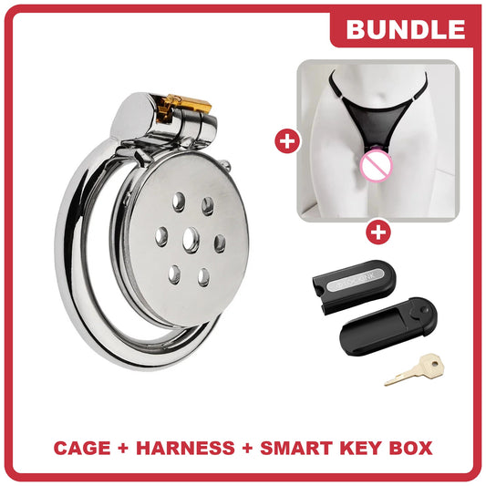 Chastity Starter Bundle: Aegis cage, adjustable harness and smart key box